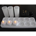 12 x Recharchable LED Battery Cell Candle Set - White Holder - Amber Safe Flame